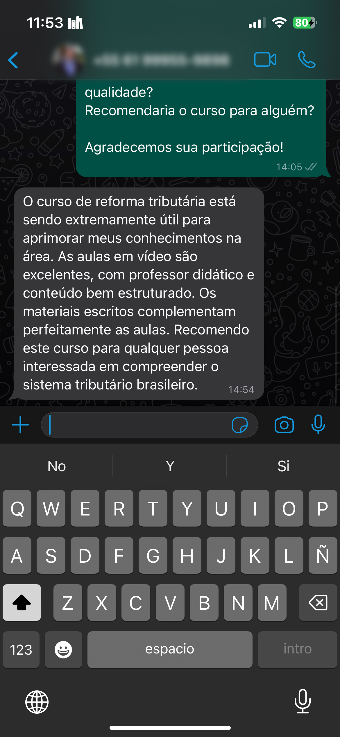 Depoimento de aluno 8