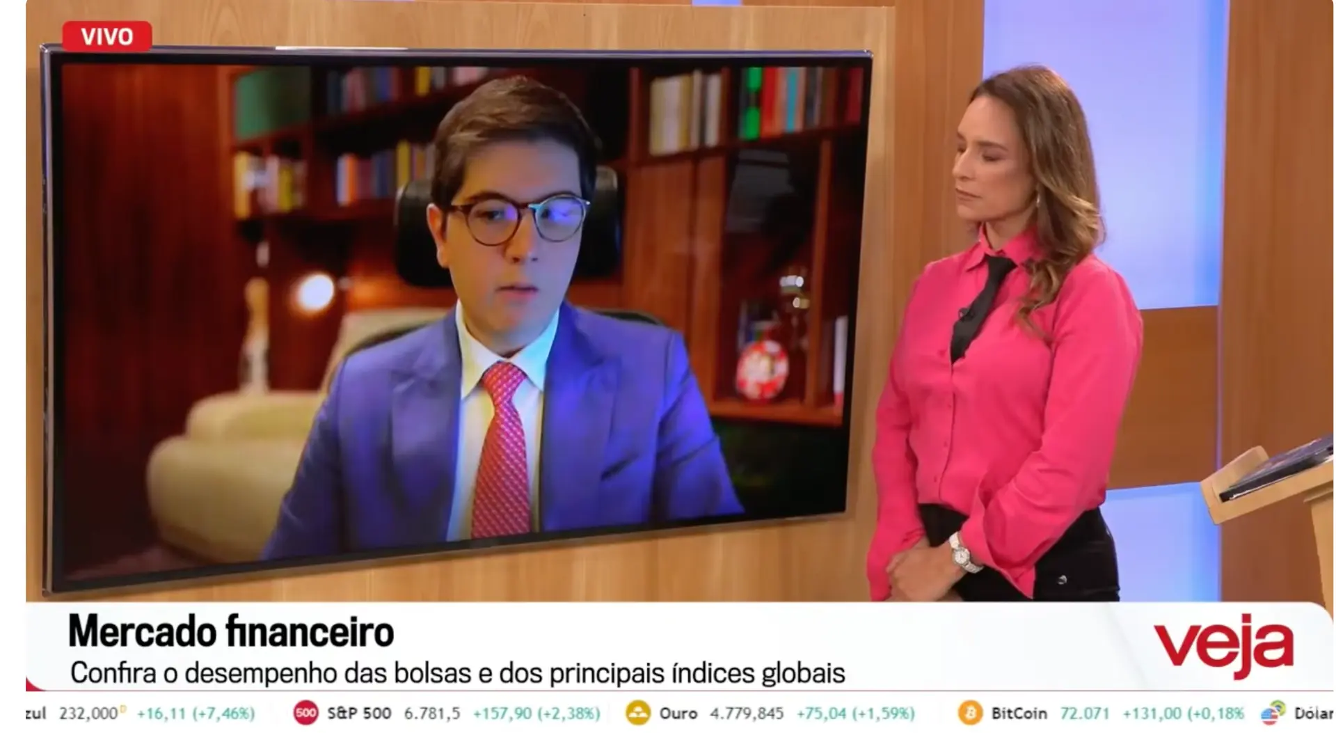 Mateus Pontalti entrevistado ao vivo na TV Veja falando sobre IRPF
